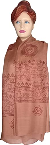 KVR Hindu Pooja Religious Cotton Indian prayer scarf with OM Krishna Ganesha Shiva Nataraja yoga spiritual auspicious prints - color: Brown-om