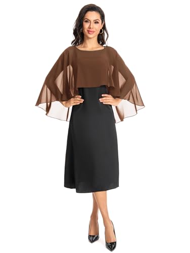 Baoqiya Women's Capelet Shawls and Wraps for Evening Dresses Soft Bridesmaid Shawl Chiffon Cape Wedding Cover Up - color: Brown
