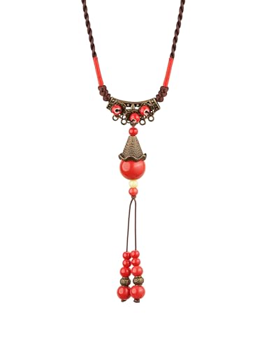 MINACHI Vintage Bohemian Ethnic Colorful Ceramic Bead Long Y Necklace, Hippie Boho Summer Fashion Jewelry Gift for Women - color: S11