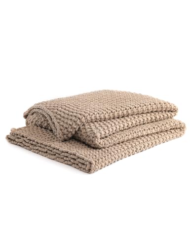 YnM Chunky Cotton Knit Throw Blanket, Cable Knit Throws for Bed Couch Sofa, Comfy & Relaxing, Decorative Piece for Farmhouse Modern Boho Rustic Scandinavian Chic Vibe, Beige 80x87 Inches - color: Beige - Medium Weight, size: King / CA King
