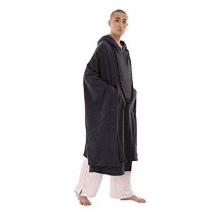 ZanYing Meditation Buddhist Hooded Cotton Cloak Winter Oversize Coat - color: Dark Grey, size: Large