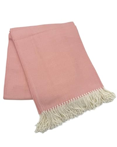 Cotton Acrylic Adirondack Herringbone Woven Throw (Pink Carnation) - color: Pink Carnation