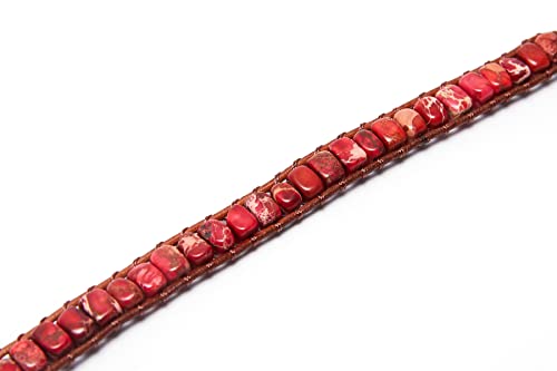 7 Chakra Bracelet Bohemian Handmade Leather Wrap Healing Protection Natural Stone Yoga Beaded Bracelets Boho Friendship Jewelry - color: Red Turquoise