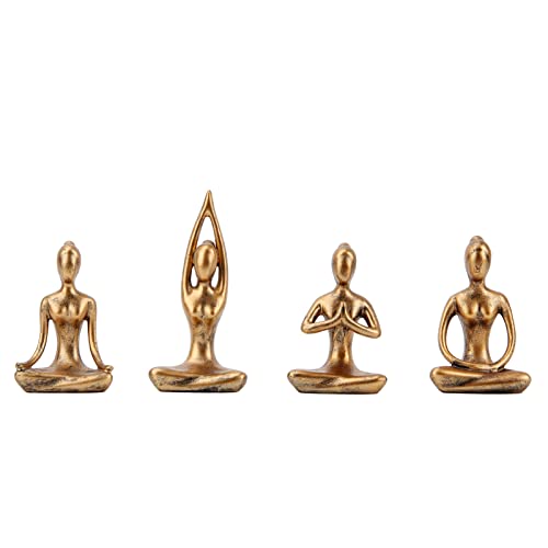 Leekung Yoga Statue Meditation Zen Decor - Yoga Statues for Home Decor,Small Yoga Figurines for Spiritual Room Decorations,Set of 4 Yoga Pose Statue Shelf Decor Accents Gold Color
