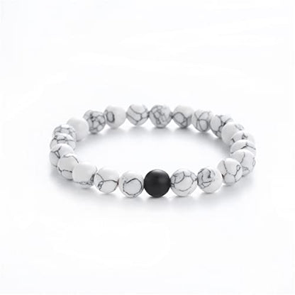 2Pcs Matte Lava Rock Volcanic Stone Beads Stretch Bracelet Stacking Frosted Gemstone Turquoise Seed Bracelet for Men Women Couple Stress Relief Aromatherapy Jewelry Gift - color: A matte