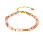 Hupplle Natural Stone Beaded Bracelets for Women 18K Gold Plated Stainless Steel Handmade Minimalist Adjustable Bracelet Trendy Jewelry Gifts for Her