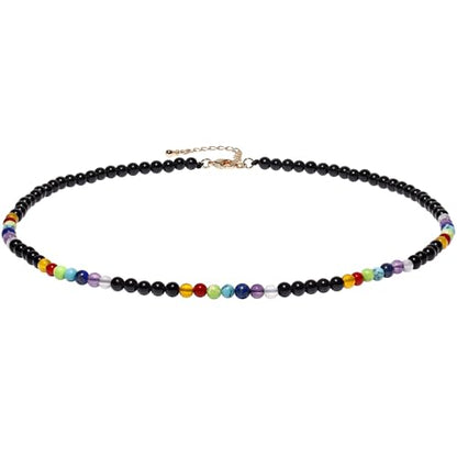 Reiki 7 Chakra Crystals Beaded Necklace Yoga Meditation Energy Jewelry Necklaces for Women and Men Relaxation Gifts - style: Black Agate
