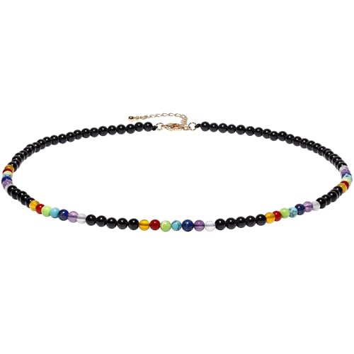 Reiki 7 Chakra Crystals Beaded Necklace Yoga Meditation Energy Jewelry Necklaces for Women and Men Relaxation Gifts - style: Black Agate