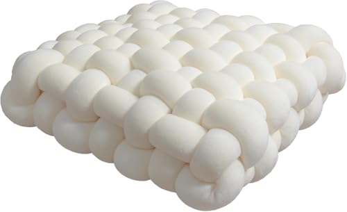 Hand-Knitted Meditation Floor Pillow Square Knot Cushion Sitting Yoga Soft Velvet Plush Floor Seating Bohemian Tatami Seat Pad Living Room Bedroom Handwoven Throw Accent(Beige,30x33x12cm) - color: Beige, size: 30x33x12cm