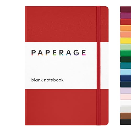 PAPERAGE Blank Journal Notebook, (Red), 160 Pages, Medium 5.6 in x 8 in - 100 GSM Thick Paper – Hardcover Journaling Notebook for Work, School, Note Taking or Sketching - color: Red, style: D. Blank