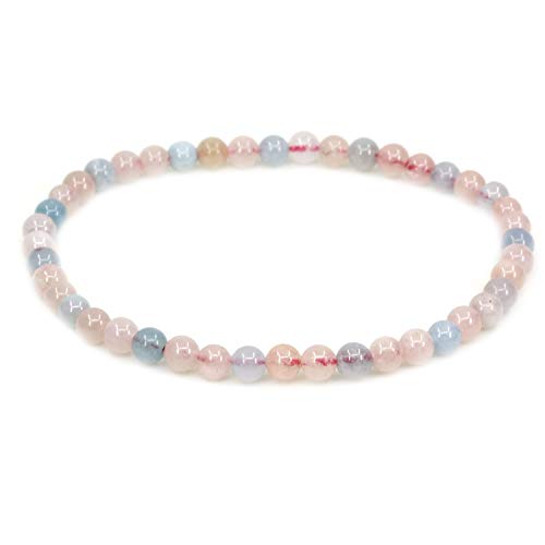 Keleny 4mm Natural Round Beads Gemstones Rock Crystal Stretch Bracelet 7 Inch Unisex - color: Pink Morganite Beryl Aquamarine