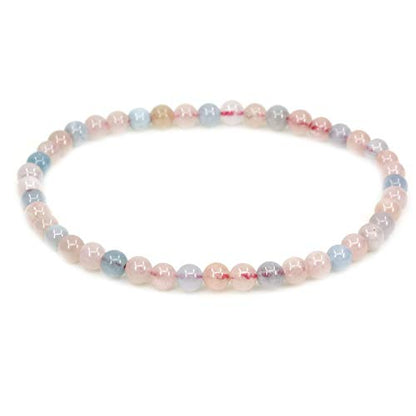 Keleny 4mm Natural Round Beads Gemstones Rock Crystal Stretch Bracelet 7 Inch Unisex - color: Pink Morganite Beryl Aquamarine