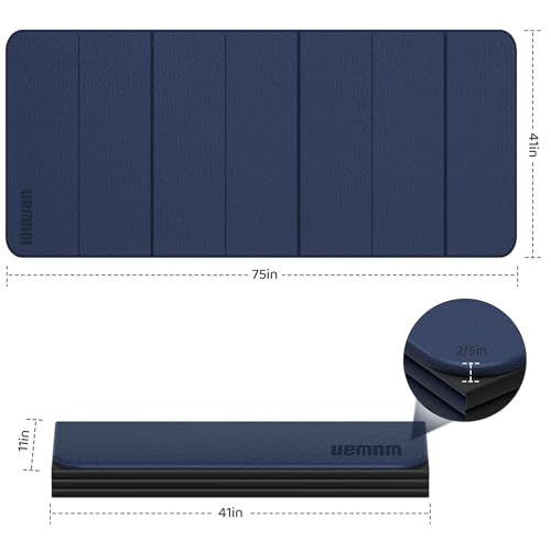 Foldable Yoga Mat Thick 10mm-WUWAN Extra Large Exercise Mat, TPE Material, Non-Slip Fitness Folding Mat Easy to Carry, Suitable for Home Workout Travel Pilates (75" x40",2/5") (Blue) - color: Dark Blue