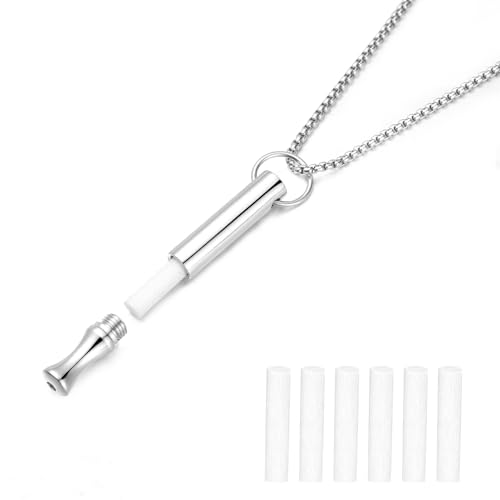 Breathing Necklace for Calm & Focus - Personal Essential Oil Diffuser for Anxiety Relief, Quit Smoking, Yoga and Meditation - Reusable Stainless Steel Pendant for Women Men - color: Silver