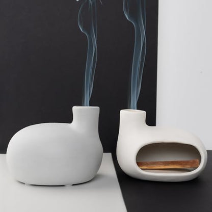 MOUGIGI Terracotta Palo Santo Holder - Modern Incense Burner, Cone Burner, Tabletop Fireplace - Purify and Energize Your Home with Fragrant Palo Santo Wood, Sage - Perfect for Meditation and Yoga - color: Matte Clay - Brown Gray