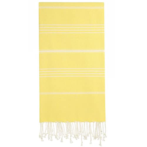 Lina Turkish Beach Towel Peshtemal (38" x 71"), Sand-Free, Large & Quick-Dry, Lightweight Pool Towels for Travel, Soft 100% Turkish Cotton & Pre-Washed, Ideal for Spa or Bath, Yellow - color: Yellow