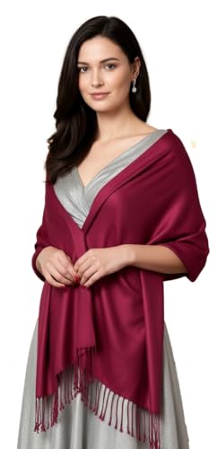 Pashmina Shawls Wraps for Women. Dress Cover Up Formal. Cashmere Feel Wrap for Evening Dress. - color: Red Wine
