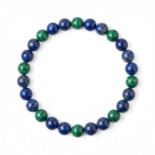 Lapis Lazuli Healing Bracelet – Real Crystal Beads for Stress Relief, Meditation & Chakra Balance – Natural Gemstone Jewelry Gift for Women & Men, Adjustable Stretch Fit - style: 6mm Lapis & Malachite （no gift box）