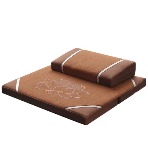 Portable Foldable Meditation Cushion Mat Set with Washable Cotton Linen Cover, Larger Yoga Mat Bolster Floor Pillows Seating for Adults Meditation Accessories coffee-60cm - color: Coffee, size: 60cm