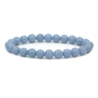 Angelstones Handmade Natural Healing Gemstone 8mm Round Beads Stretch Crystal Bracelet 7 Inch Unisex - color: Blue Angelite