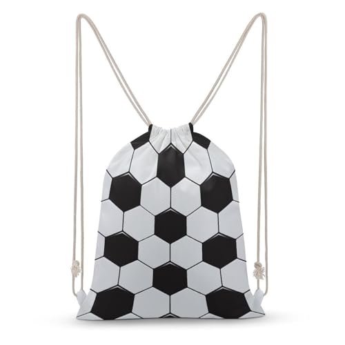 Soccer Ball White And Black Portable Canvas Drawstring Backpack with Drawstring Pockets 30x40cm - color: Soccer Ball White and Black, size: 30x40cm