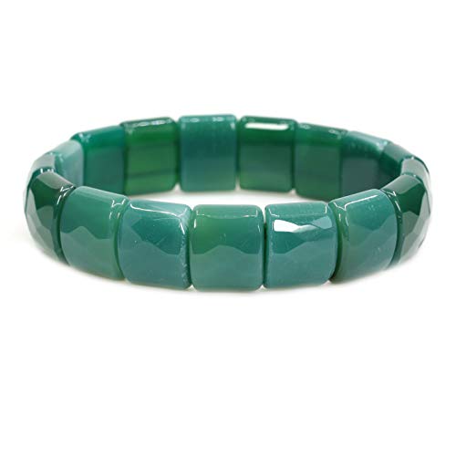 Keleny Gemstones Semi Precious 15mm Square Grain Faceted Beaded Stretch Bangle 7.5 Inch Unisex - color: Dyed Green Agate