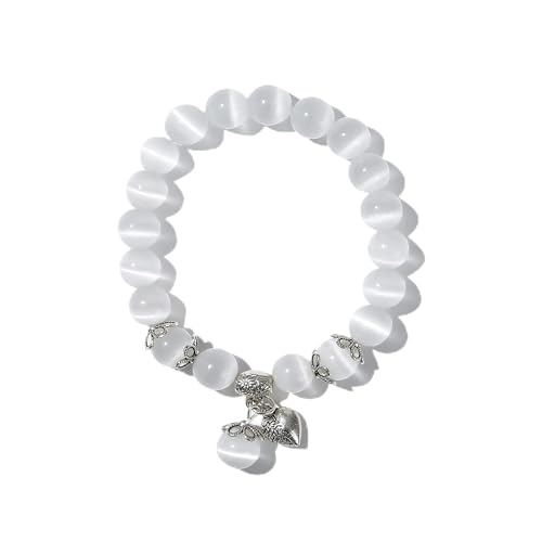 Natural Stretch Gemstone Bracelet Healing Stone Beaded Bracelets for Women Men Gifts (Unisex) - color: White