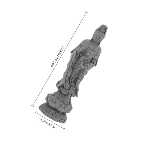 Uonlytech Avalokitesvara Buddha Statue Figurine Desktop Grey Stone Sculpture for Home Office Zen Garden Decoration Meditating Avalokitesvara Sculpture