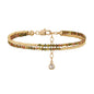 Women Beaded Bracelet Gold Double Layer Gemstone 14K Simple Dainty Handmade Chain Everyday Boho Beach Jewelry - style: Unakite