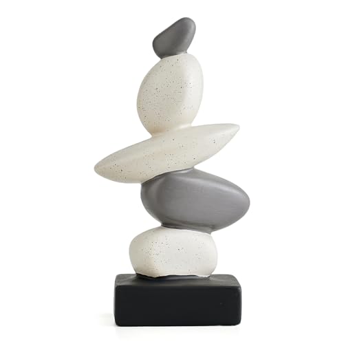Octdays Fake Sandstone Statue Living Room Decor, Modern Ceramic Stacked Stone Sculptures Zen Decor, Stone Statue Decorations for Coffee Table Shelf Bookshelf Desk, Gifts for Good Luck (Gray & White)