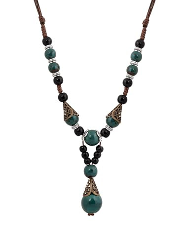 MINACHI Vintage Bohemian Ethnic Colorful Ceramic Bead Long Y Necklace, Hippie Boho Summer Fashion Jewelry Gift for Women - color: S01A