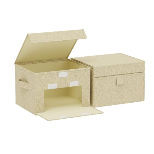 Fabric Storage Boxes, Closet Organizer with Handles, Basket Bins with Flip Cover, Cube Organization for Clothes, Shoes, Blankets, 13x9.1x7.9in, Grey and Beige, 2 Pack - color: Beige/Gray, size: 13x9.1x7.9 in(2 Pack)