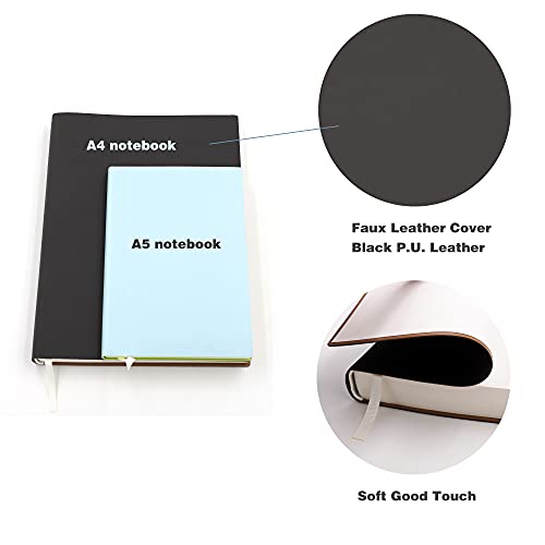 Large Thick Journal Notebook, Blank Papers, A4 8.4x11.4 inches, 416 Pages, Soft Faux Leather Cover Sketchbook for Writing Drawing (Black, Plain) - color: Black, Plain, 416Pages