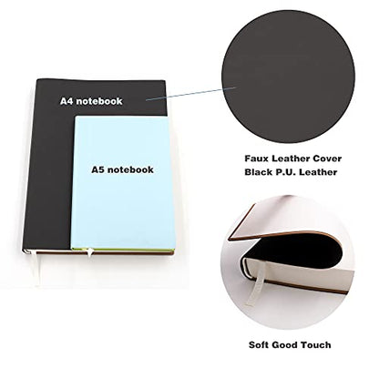 Large Thick Journal Notebook, Blank Papers, A4 8.4x11.4 inches, 416 Pages, Soft Faux Leather Cover Sketchbook for Writing Drawing (Black, Plain) - color: Black, Plain, 416Pages