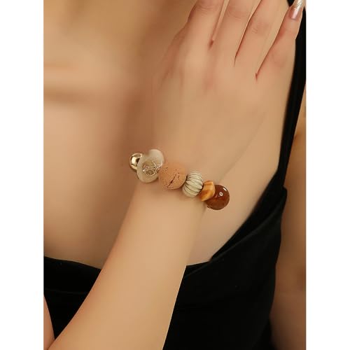 Multi Beaded Statement Bracelet Wooden Acrylic Beads Stretch Chunky Beads Bracelet for Wome Gift(BR-1215-Orange Mix)