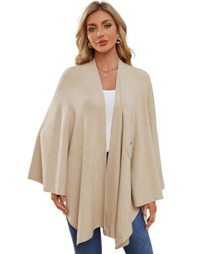 PULI Women's Elegant Shawl Wraps Soft Open Front Poncho Sweater for Spring Fall Winter - color: Front Tab-barley Twist