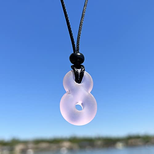 Infinity Necklace - Sea Glass Jewelry - Positive Vibes Collection - Cute Meditation Crystals - Spiritual Gifts for Yoga Lovers - High Vibration Tibetan Symbols - Cool and Trendy Good Luck Amulets - color: Pastel Pink Sea Glass Crystal