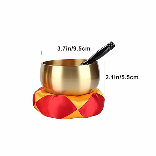 Golden Meditation, Tibetan Singing Bowl Set, with Mallet & Cushion Spiritual Decor, for Meditation & Chakra Healing, Pure Long Tone(3.7in/9.5cm) - size: 3.7in/9.5cm