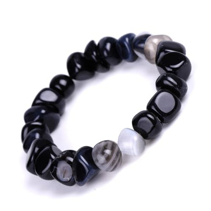 HZHRony Healing Crystal Stone Beads Bracelet Irregular Gemstone Beaded Bracelets For Women and Men Anxiety Relief Yoga Bracelet Jewelry Gifts 7 Inch - color: Black