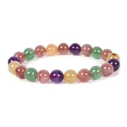 Justinstones Gem Semi Precious Gemstone 8mm Round Beads Stretch Bracelet 7 Inch Unisex - color: Multi-color Strawberry Quartz Amethyst