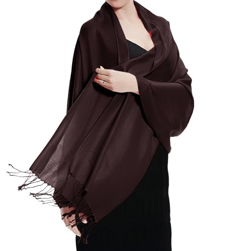 TZ Promise Women Pashmina Shawls and Wraps for Evening Dresses,Soft Large Long Scarf for Wedding,Bride Bridesmaid Gifts - color: Coffee
