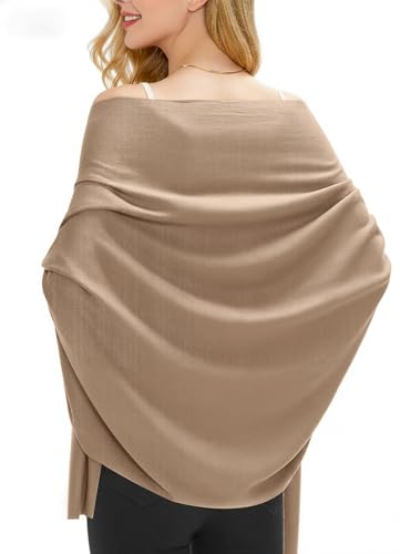 Women's Wool Blend Travel Scarf Lightweight Breathable Wrap Pashmina Airplane Blanket Shawl - color: Brown
