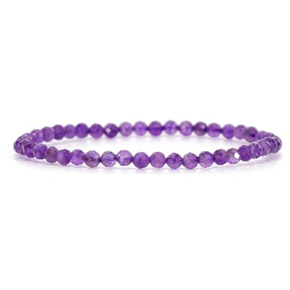 Angelstones Natural Gemstone Small Beaded Stretch Bracelet, 4mm Faceted Round Beads, Crystal Healing Bracelet for Women - color: Amethyst