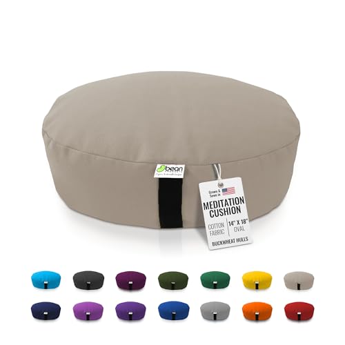 BEAN PRODUCTS Zafu Meditation Pillows for Sitting on Floor, Yoga Cushion, Cotton/Buckwheat fill Yoga Pillow, Zafu Meditation Cushion, Zen Kneeling Prayer Pad- MADE IN USA - 14"x18" Oval - NATURAL - color: Natural, size: Oval - 14" x 18"