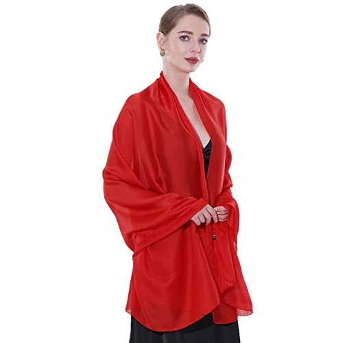 Womens Scarf Pashmina Shawls and Wraps for Evening Dresses Like Chiffon Silk Scarf for Bridal Weddings - color: Red