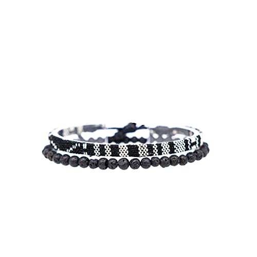 Made by Nami 2 Pcs Boho Surfer Bracelets for Men and Women Waterproof and Adjustable Beach Bracelets for Men and Women Set of 2 Beaded & Braided - color: Lava-Beads & Black