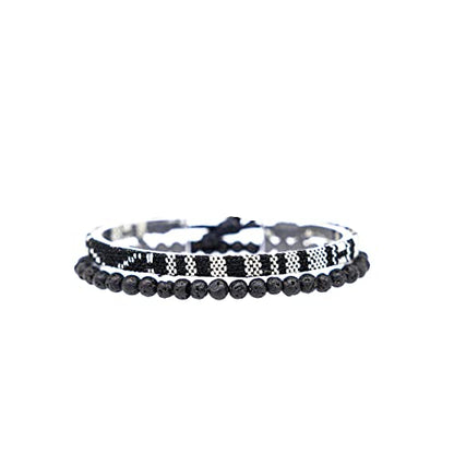 Made by Nami 2 Pcs Boho Surfer Bracelets for Men and Women Waterproof and Adjustable Beach Bracelets for Men and Women Set of 2 Beaded & Braided - color: Lava-Beads & Black