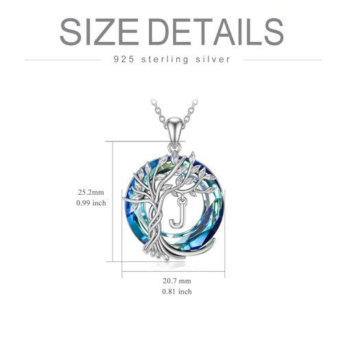 TOUPOP Gifts for Women Tree of Life Initial Necklace 925 Sterling Silver Letter Pendant with Blue Crystal Birthday Jewelry Gifts for Women Her Mom Wife Daughter - color: Tree of Life J Initial