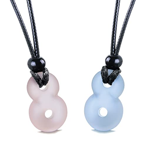 Infinity Necklace - Sea Glass Jewelry - Positive Vibes Collection - Cute Meditation Crystals - Spiritual Gifts for Yoga Lovers - High Vibration Tibetan Symbols - Cool and Trendy Good Luck Amulets - color: Couples Set - Pastel Pink and Purple