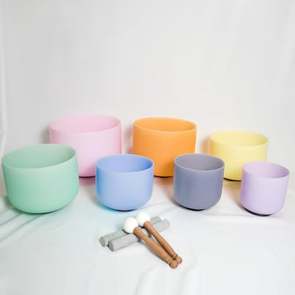 Hye-eun 432hz Crystal Singing Bowl Set of 7pcs Light Color Frosted Quartz Chakra Sound Bowl with 2 Pcs Carry Case Bag for Cleansing Stress Relief- Spiritual Mindfulness - color: 6-12 Inch 432hz Light Color 7pcs